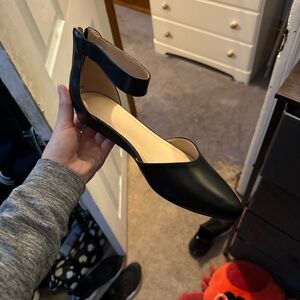 Black Pointed Toe Ankle-Strap Flat for Women